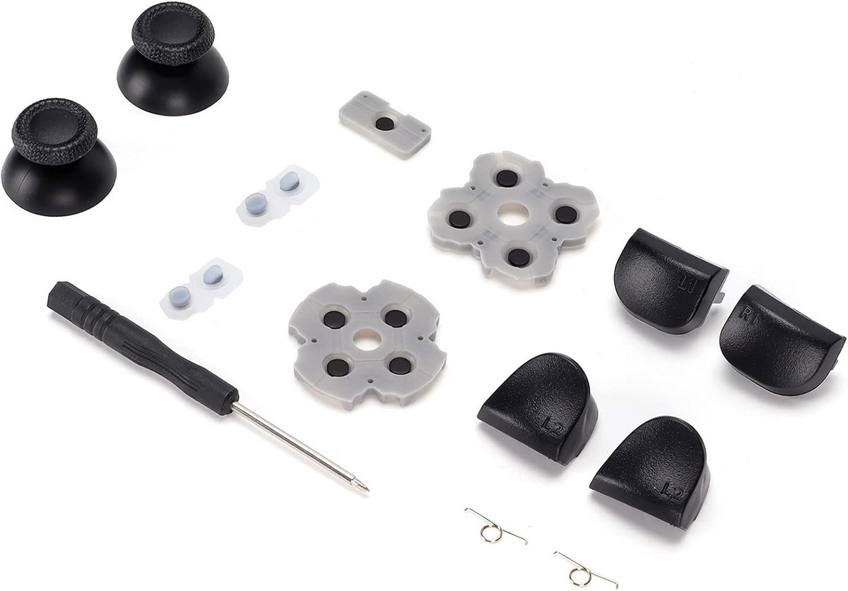 SnelShoppen - Vervangonderdelen voor PS5 Controller, Siliconen Geleidende Rubber Pad Knoppen met Rocker Switch Keycap / L1 L2 R1 R2 Keycap / Schroeven