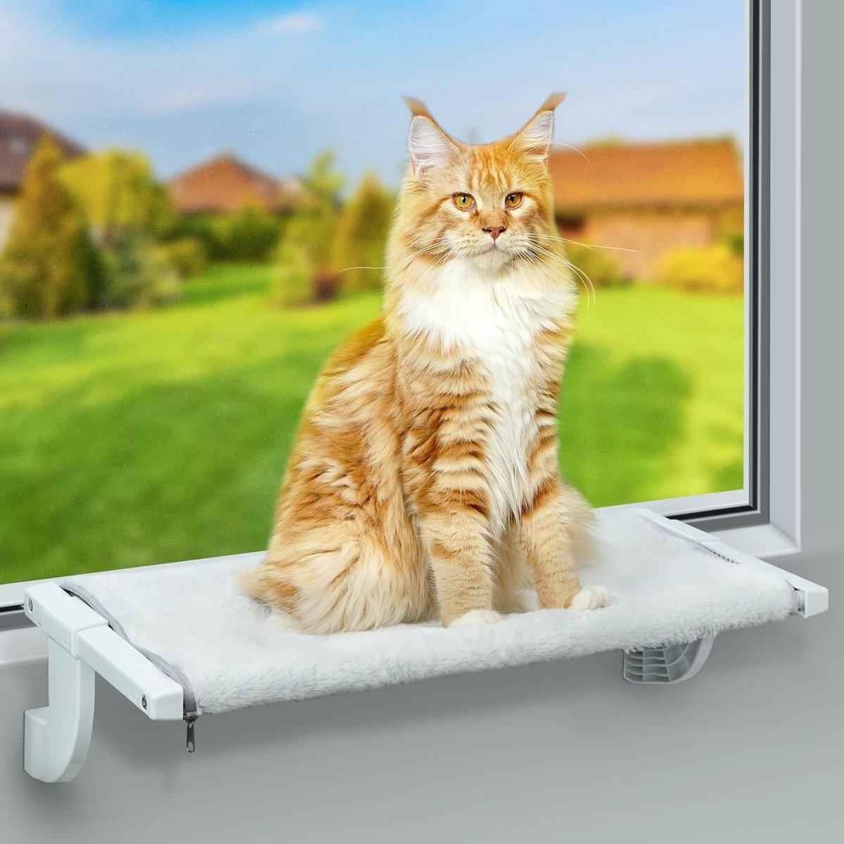 Cat Lounger voor Balkon en Raam, Verwarmde Hangmat voor Katten, 62 x 34,5 cm, Raam Sill Hangmat, Comfortabele Rustplaats voor Huiskatten