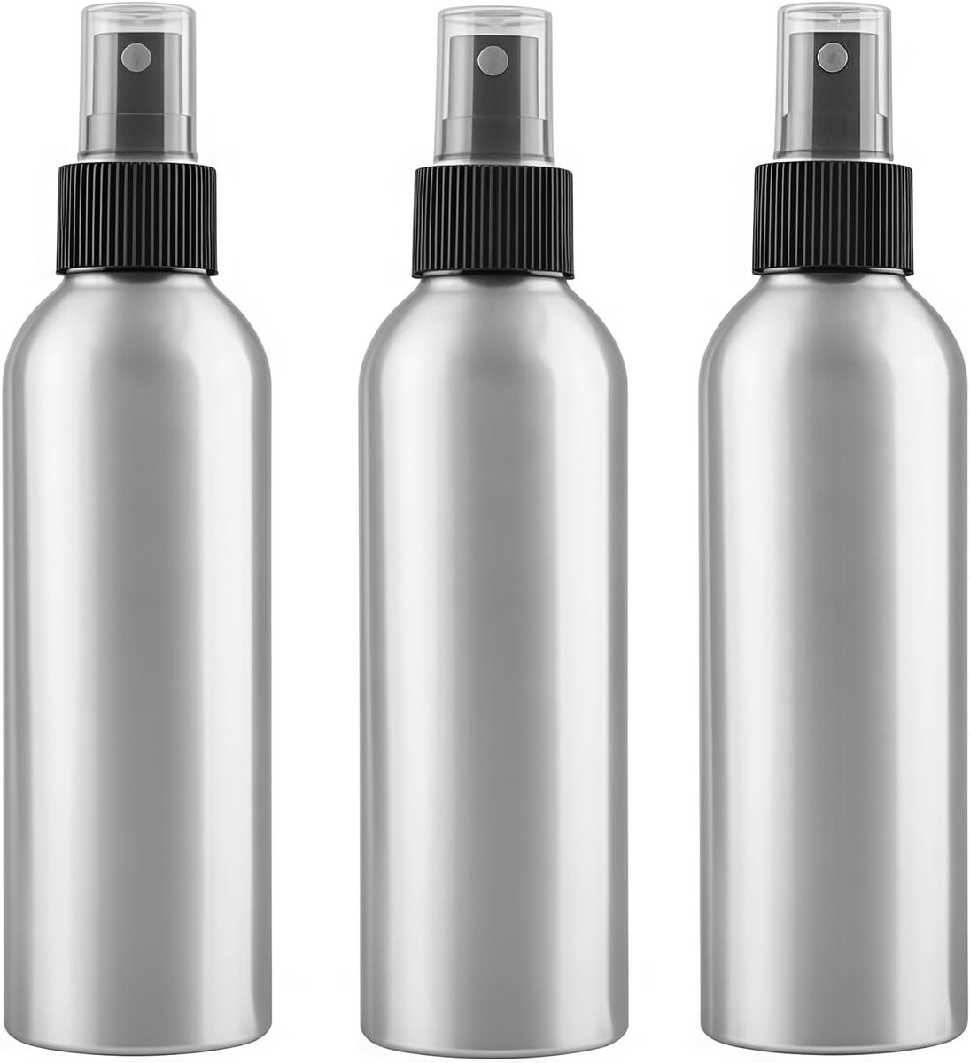 SnelShoppen - 3 Stuks Zilveren Lege Aluminium Sprayflessen met Zwarte Spraykop Fijne Mist Verstuiver Atomizers Make-up Water Cosmetische Opslagcontain