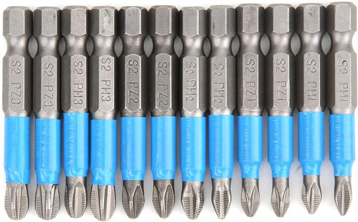 SnelShoppen - 12-delige Magnetische Kruiskop Schroevendraaier Bits Set 1/4 Inch Hex Schacht PZ1 PZ2 PZ3 PH1 PH2 PH3 Multifunctionele Schroevendraai Ki
