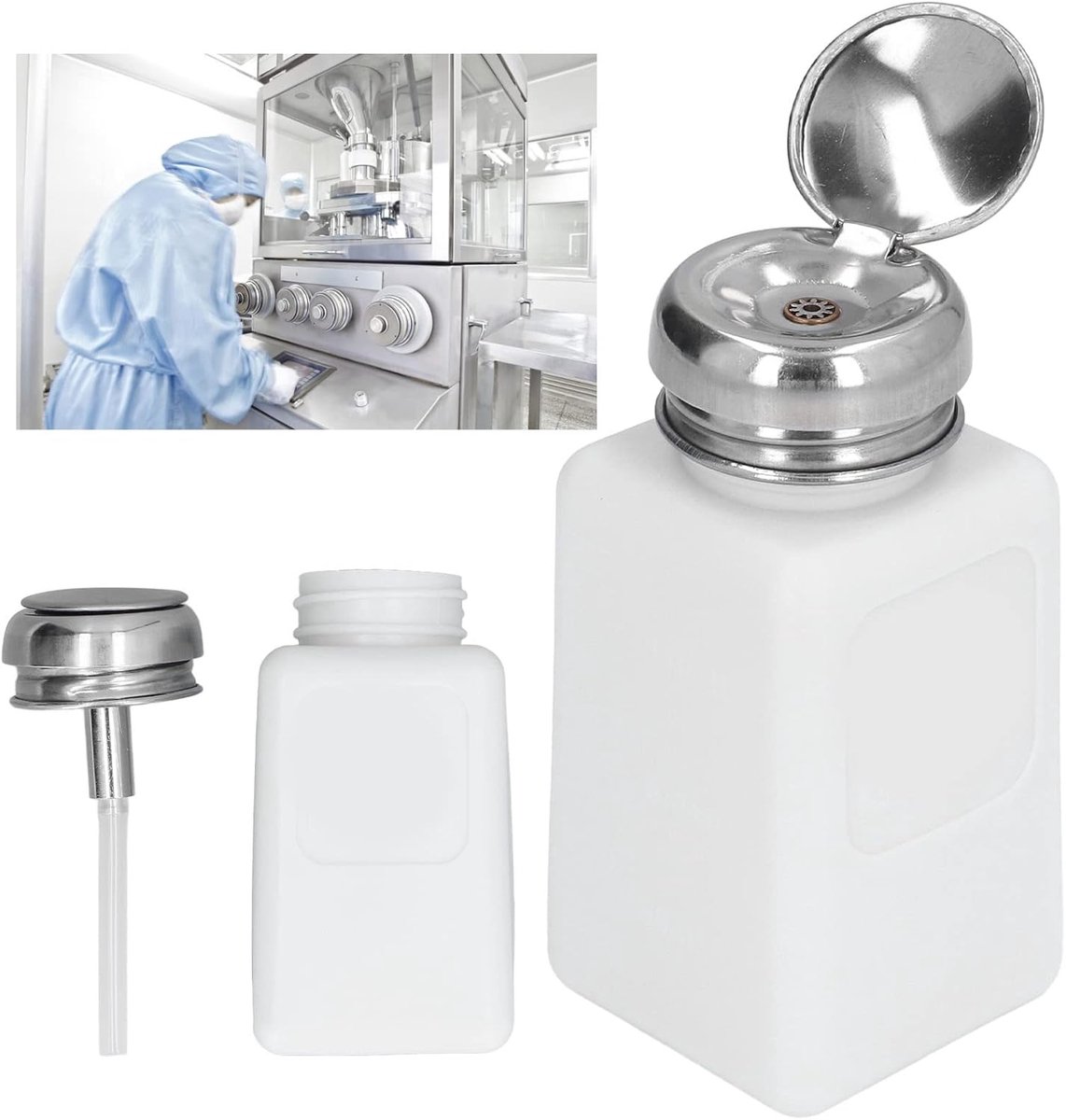SnelShoppen - 200ML Druktype Oplosmiddel Dispenser Antistatische Alcohol Fles ESD Veilig Vierkante Fles met RVS Deksel (Wit)