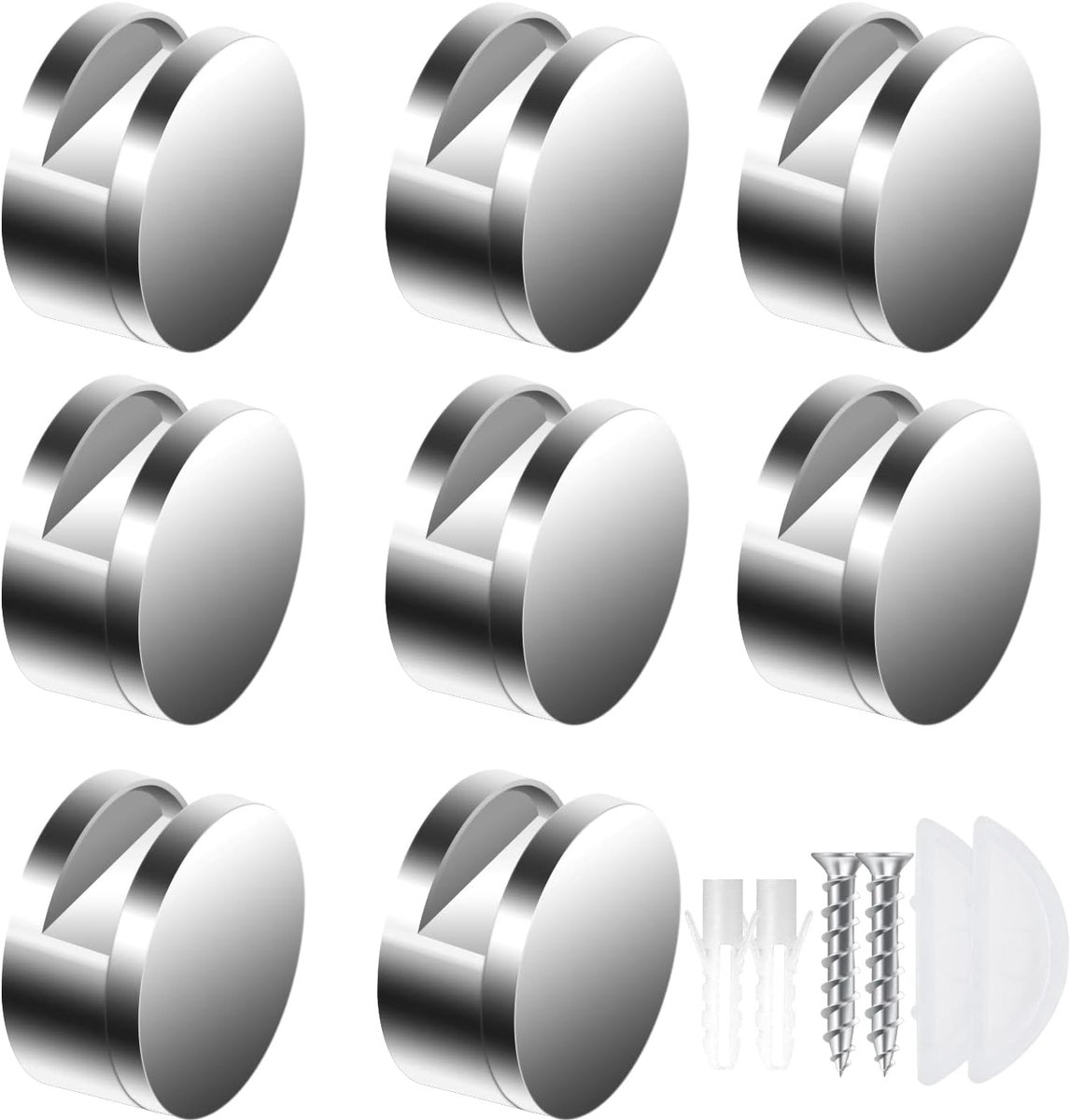 SnelShoppen - 8 Spiegelclips, Glasklemmen, Ronde Glazen Plankhouder, Multifunctionele Ronde Wandmontage met Expansiebuis, Veiligheidsglas, Ideaal voor