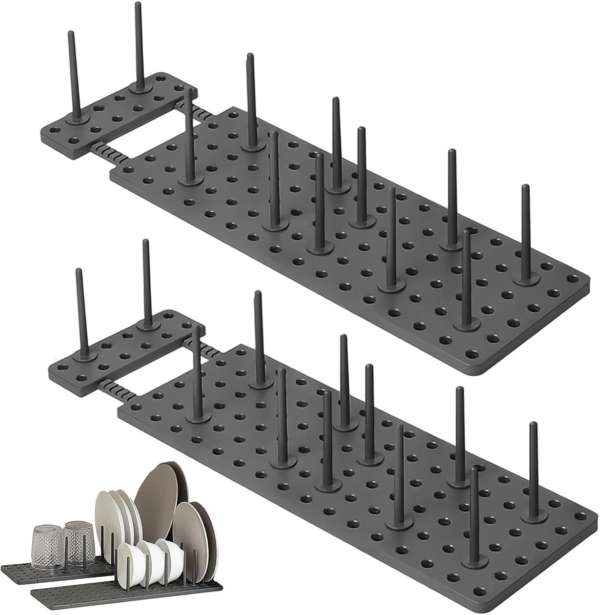 Verstelbare Plate Holders voor Potdeksels en Servies, 2 Stuks, Ideaal voor Keukenorganisatie en Opbergruimte, Grijs