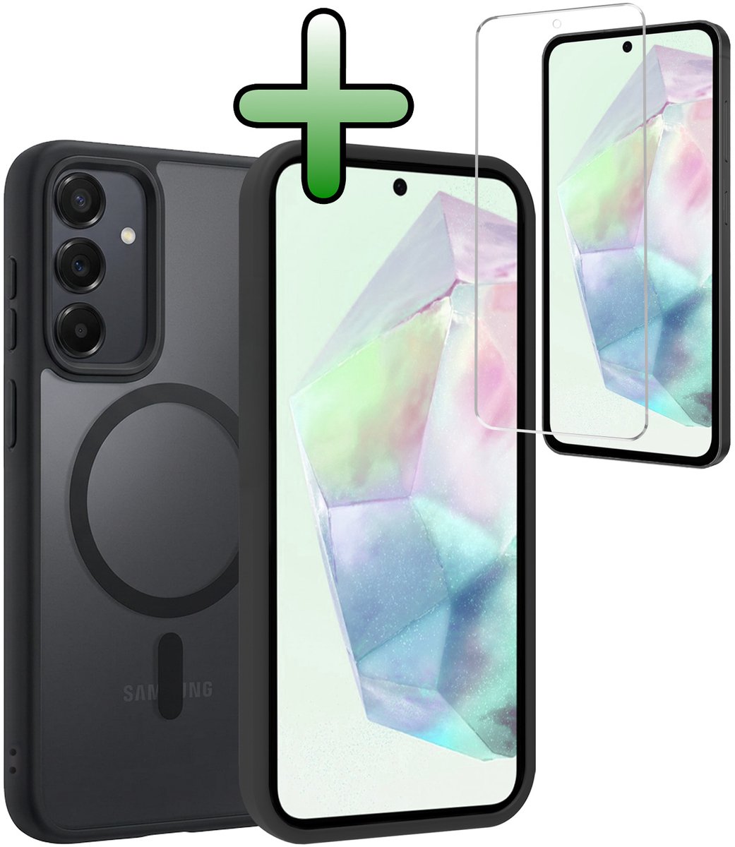 Hoesje Met Screenprotector - Geschikt voor Samsung Galaxy A35 - Magsafe Compatible - Sterk & Shockproof - Back Cover - Shock Proof Case - Telefoon Hoes - Zwart