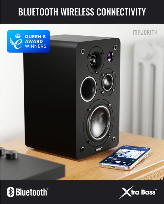 Luidspreker Boxen - Actieve Speakers - Muziek Streamen - 100W Koolstofvezel Drivers - 17 x 18 x 27.5 cm - Zwart — afbeelding 2