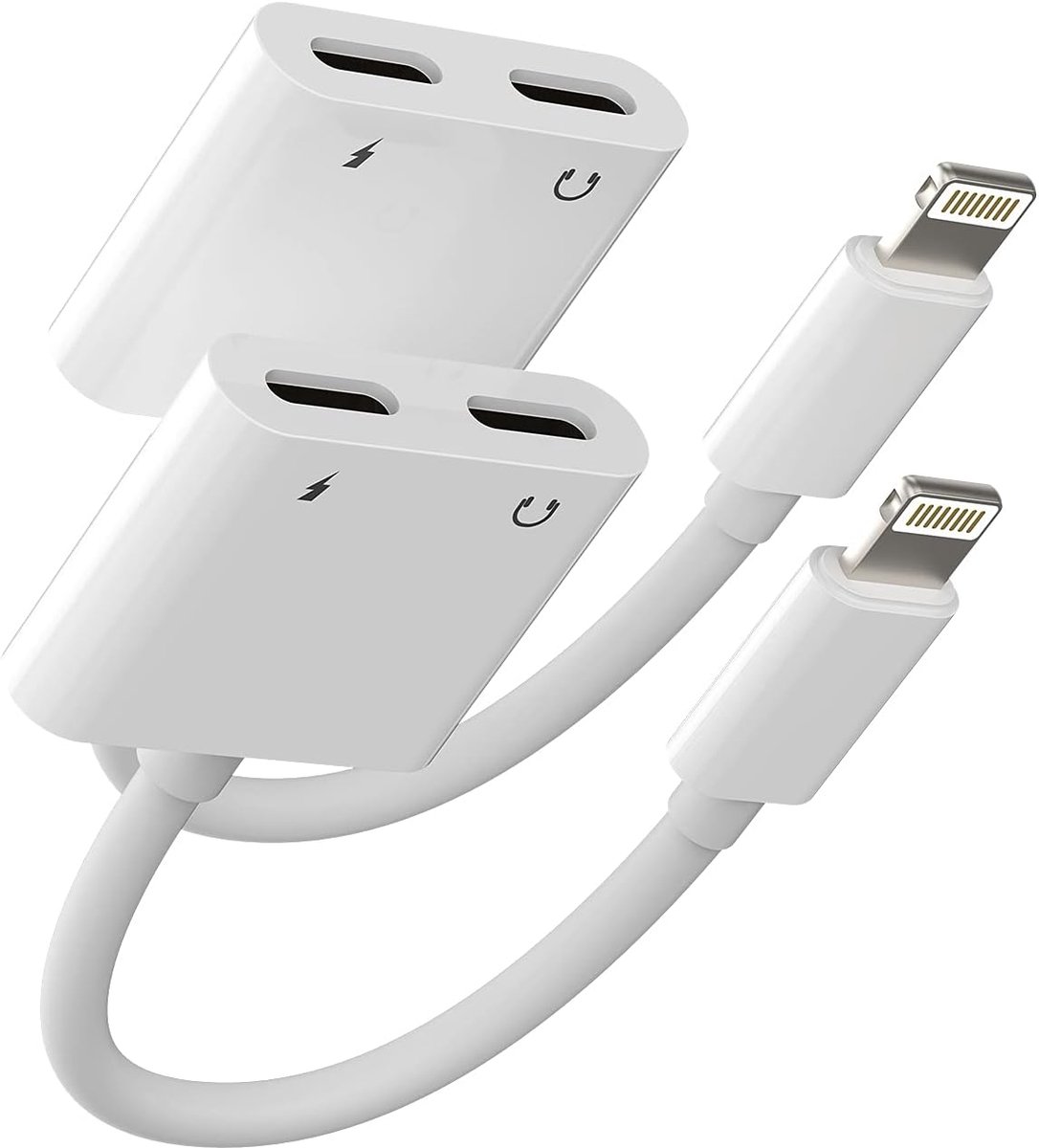SnelShoppen - iPhone Dual Plug Lightning Jack Koptelefoonadapter (2-in-1) 2 Stuks Aux naar Snellader Splitter Apple MFI Audiokabel Oplaad Accessoires