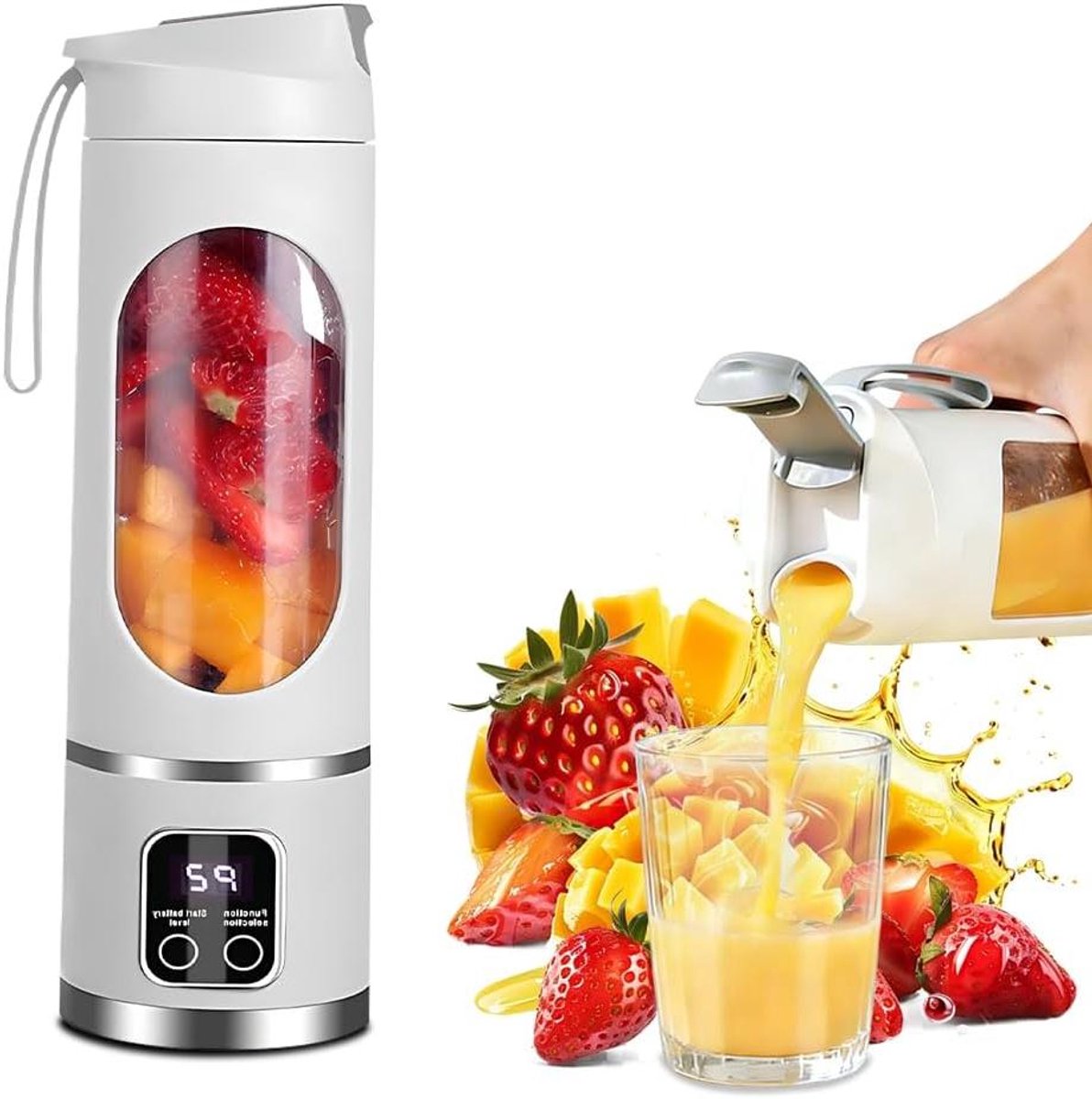 Draagbare Smoothiemaker - Mini Blender - Verse Drankjes Maken - 12 Roestvrij Stalen Messen - 450 ml - Wit