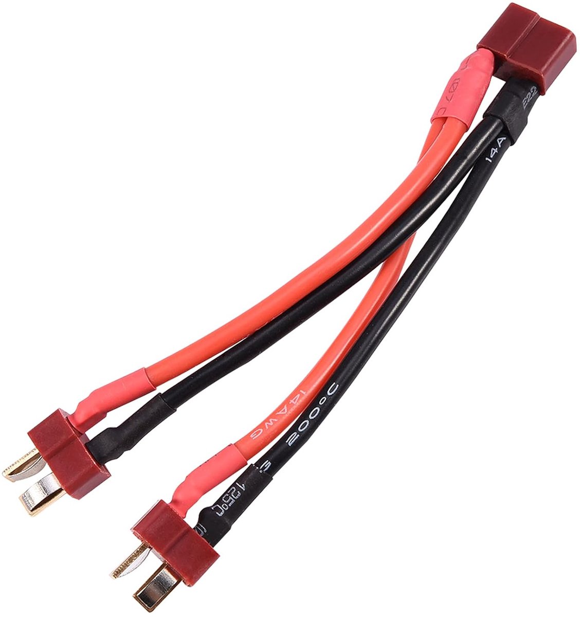 SnelShoppen - T Plug Connector Kabel - T Plug Lipo RC Batterij Parallel Adapter 1 Vrouwelijk naar 2 Mannelijk 14AWG Kabel voor het Gelijktijdig Aanslu