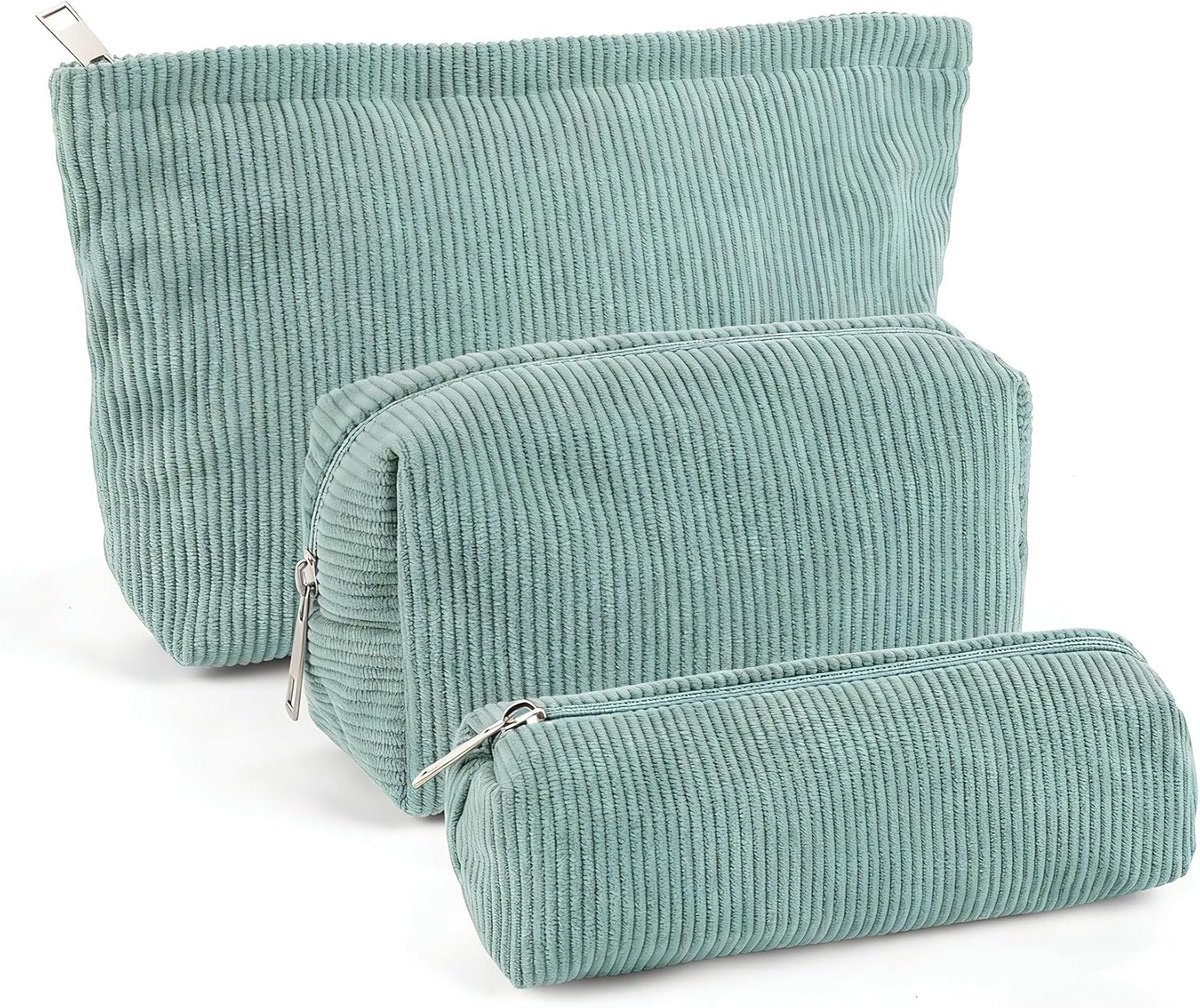 SnelShoppen - Cosmetic Bag met Rits - 3 Stuks - Draagbare Toilettas - Make-up Tas - Multifunctionele Cosmetica Organizer voor Vrouwen - Groen - Perfec