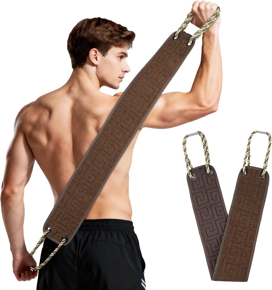 SnelShoppen - Exfoliërende Rug Scrubber voor Douche, 70cm Zachte Bad Scrub met Handvatten, Dubbelzijdige Textuur, Lichaams Exfoliator voor Diepe Reini