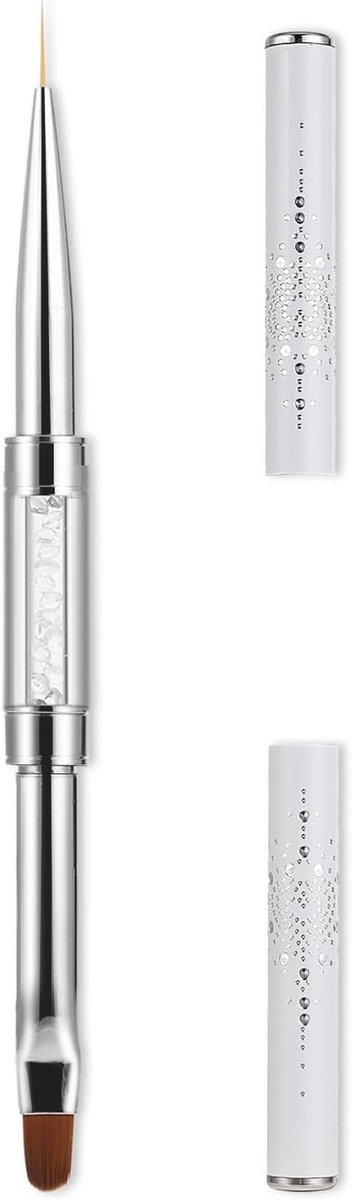 SnelShoppen - Set van 1 Dubbelzijdige Borstel voor Gel Nagels, 2 in 1 Nagel Borstel, Nagelkunst Borstel, Fineliner Gel Borstel, Borstel en Spatel (Wit