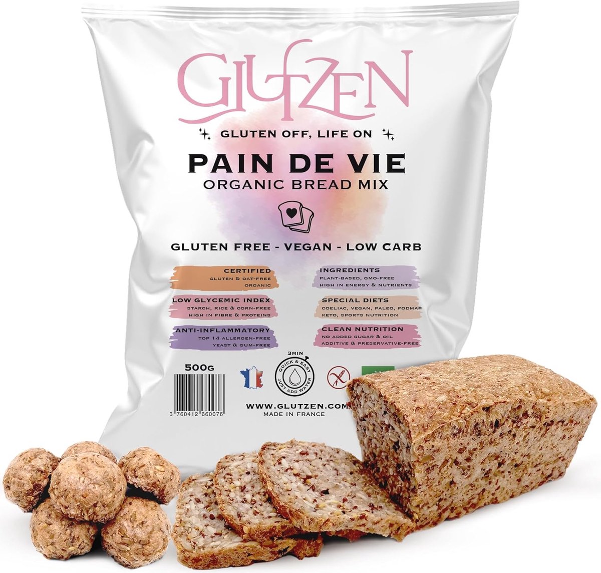 SnelShoppen - Keto Broodmix Glutenvrij Biologisch GLUTZEN | Zaadbrood Laag GI, Laag-koolhydraat, Rijk aan Vezels, Zonder Kneden, Zonder Broodbakmachin