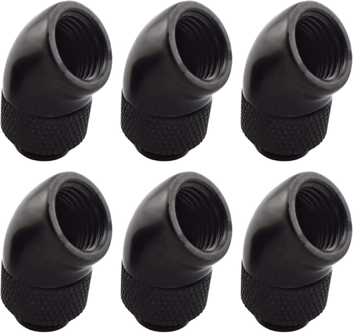 SnelShoppen - Set van 6 G1/4 Inch 45° Rotating 360° Rotabele Socket Adapter, Male naar Female Verlengadapter voor PC Waterkoeling, Zwart, Hoogwaardige
