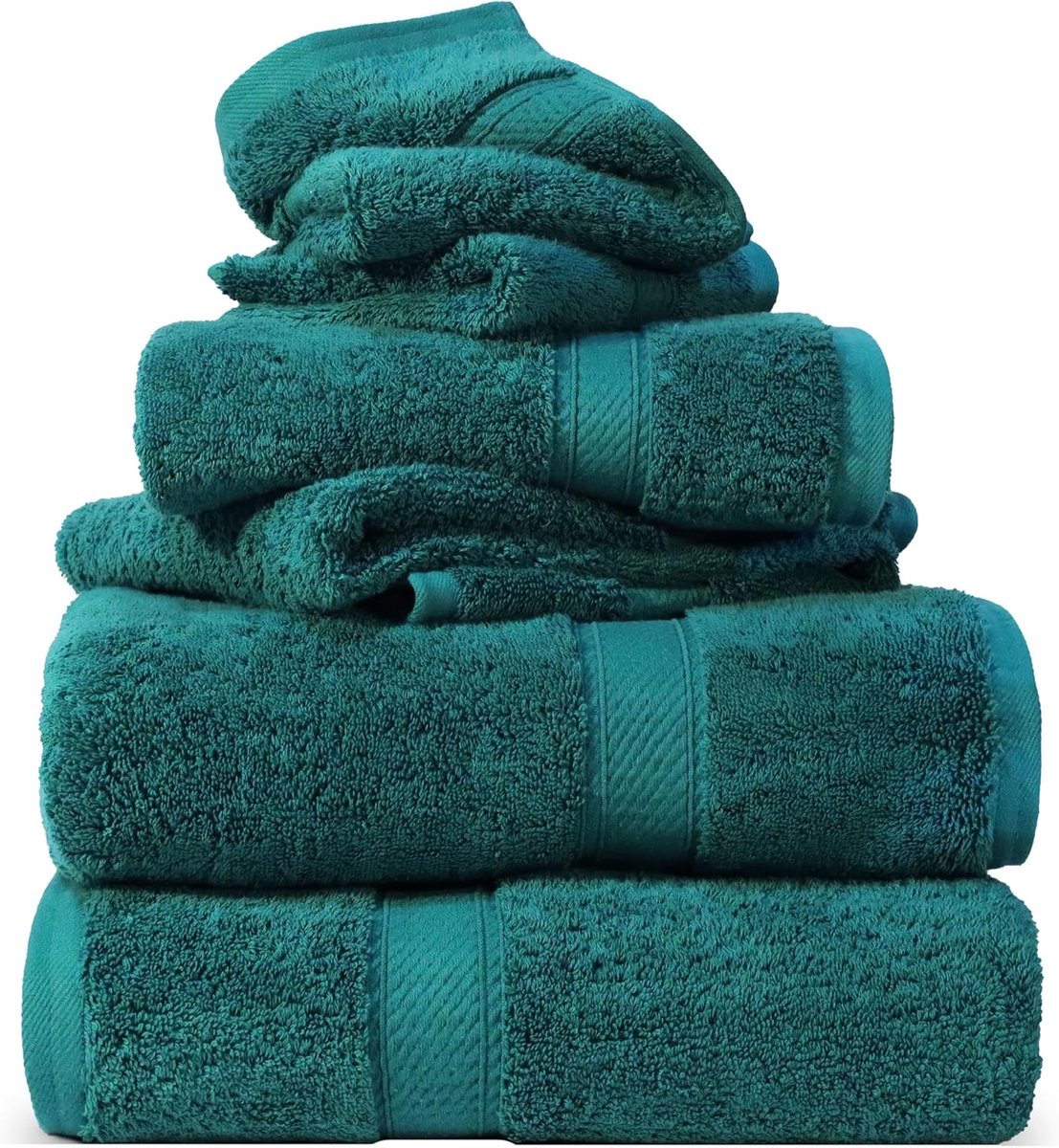 SnelShoppen - Luxe Handdoeken Set 100% Katoen, 6-delig, Teal, Hoge Absorptie, Duurzaam, Voor Badkamer, Gym, Zwembad, en Meer