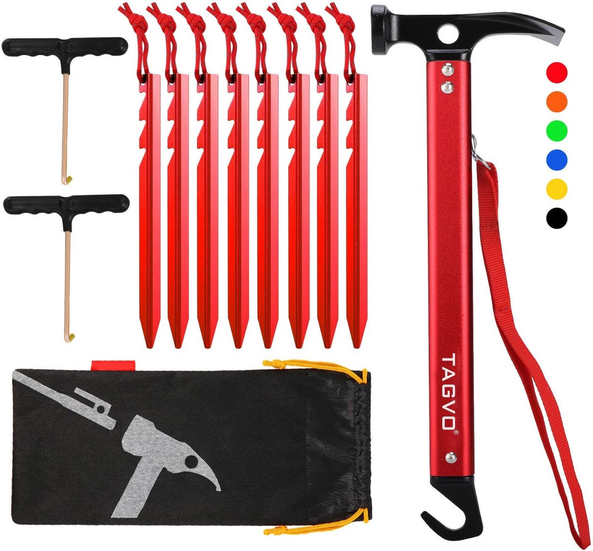 SnelShoppen - Camping Hammer Set - Multi-Purpose Aluminium Hamer met 8 Tent Pegs, 2 Tent Pullers en Opbergzak - Ideaal voor Kamperen, Tuin en Buitenac