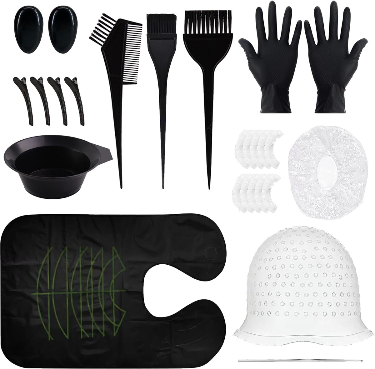 SnelShoppen - 23-delige Haarverfset met Haarverfborstels, Siliconen Haarverfkap, Latex Handschoenen, Haarclips, Oordopjes, Vouwbare Kom en Badcaps voo