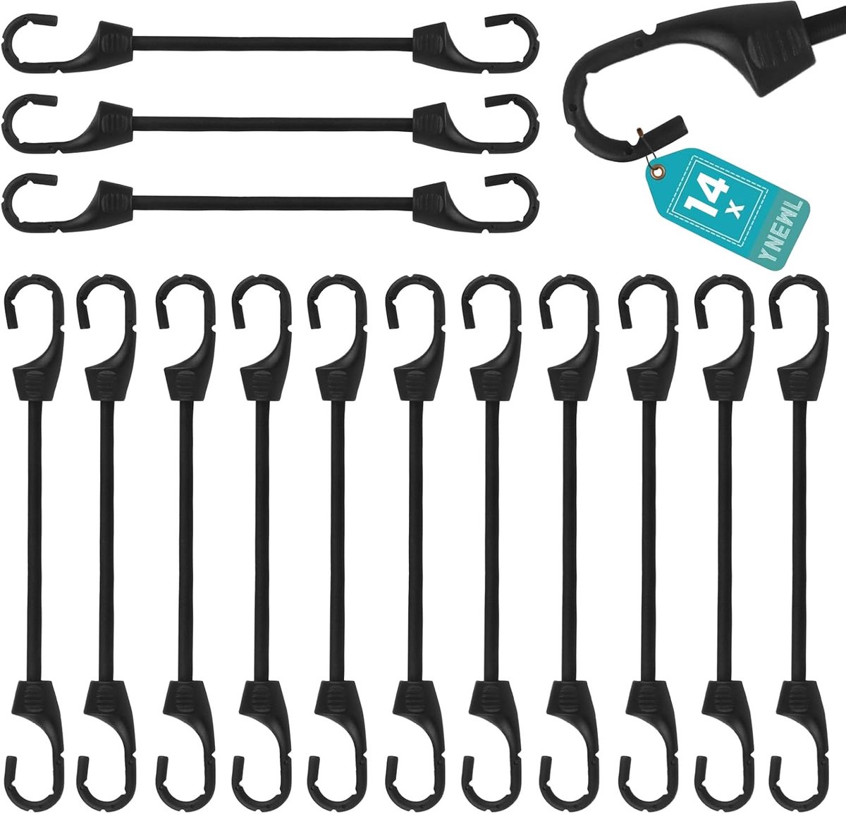 SnelShoppen - Pack van 14 Spanrubbers met Haken, 10cm Expander, Multifunctioneel, Waterdicht, voor Dekzeilen, Tent, Net, Camping, Touwspanner