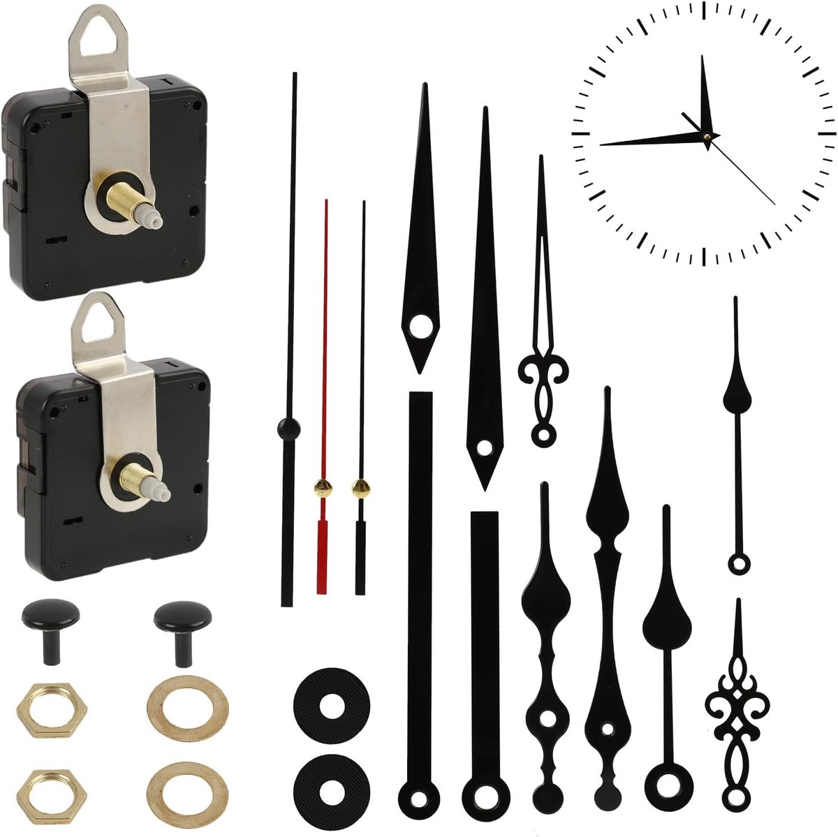 SnelShoppen - Silent Dual Axis Klok Mechanisme 24 + 18 mm met 5 Sets Wijzers DIY Reparatieset Hoog Precisie Wandklok Batterij Aangedreven