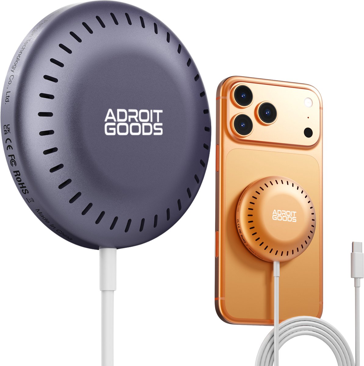 AdroitGoods 25W Draadloze Oplader Snellader geschikt voor MagSafe - USB-C Magnetische Charger geschikt voor iPhone & AirPods Fast Charge - Grijs