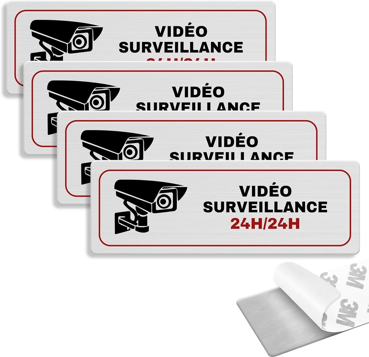 4x Camerabewaking Sticker - Videobewaking Melding Bord Aluminium Look