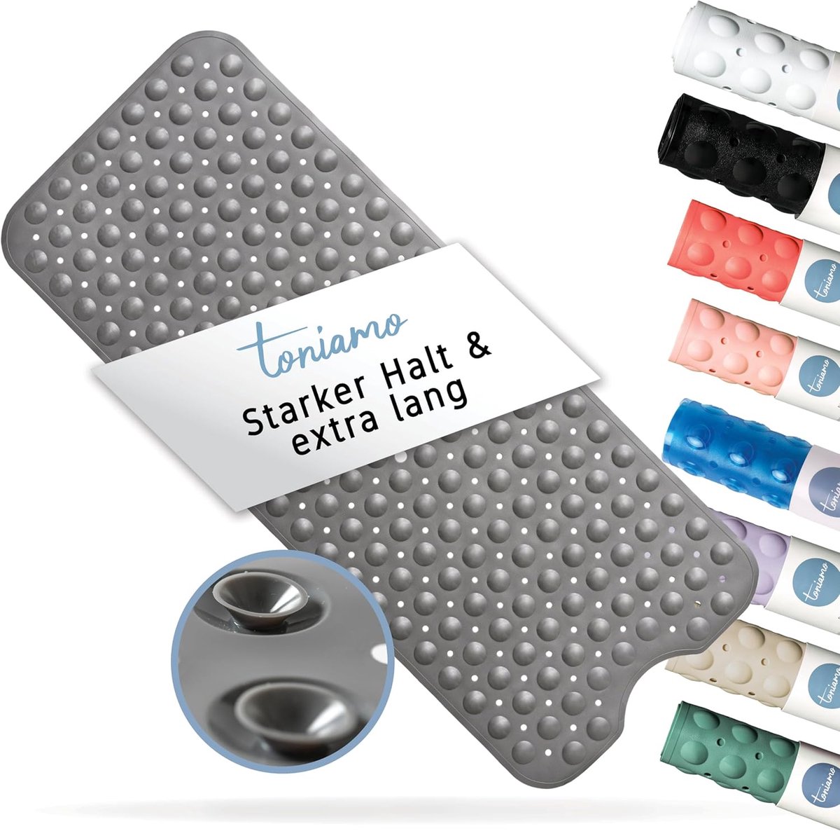 SnelShoppen - Badmat Antislip 100 x 40 cm - Extra Lange Antislipmat voor Badkuip - BPA Vrij, Antibacterieel, Machinewasbaar - Grijs