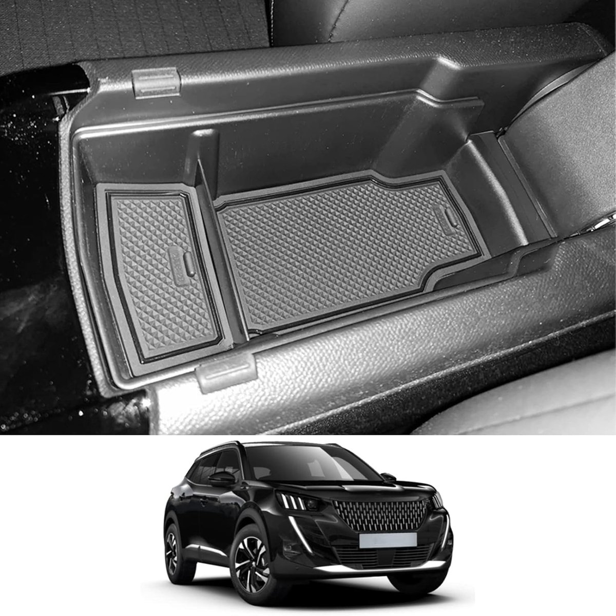 SnelShoppen - Auto Opbergdoos voor Peugeot 208 E-208 2008 E-2008 2020-2025 Console Organizer met Munthouder, Hoogwaardige ABS, Waterproof, Ruimtebespa