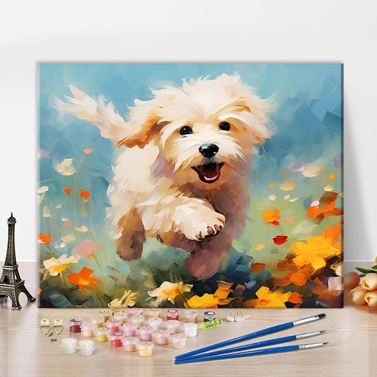 SnelShoppen - Schilderen op Nummer voor Volwassenen en Beginners - DIY Honden Schilderij op 40x50 cm Canvas met Acrylverf en Penselen