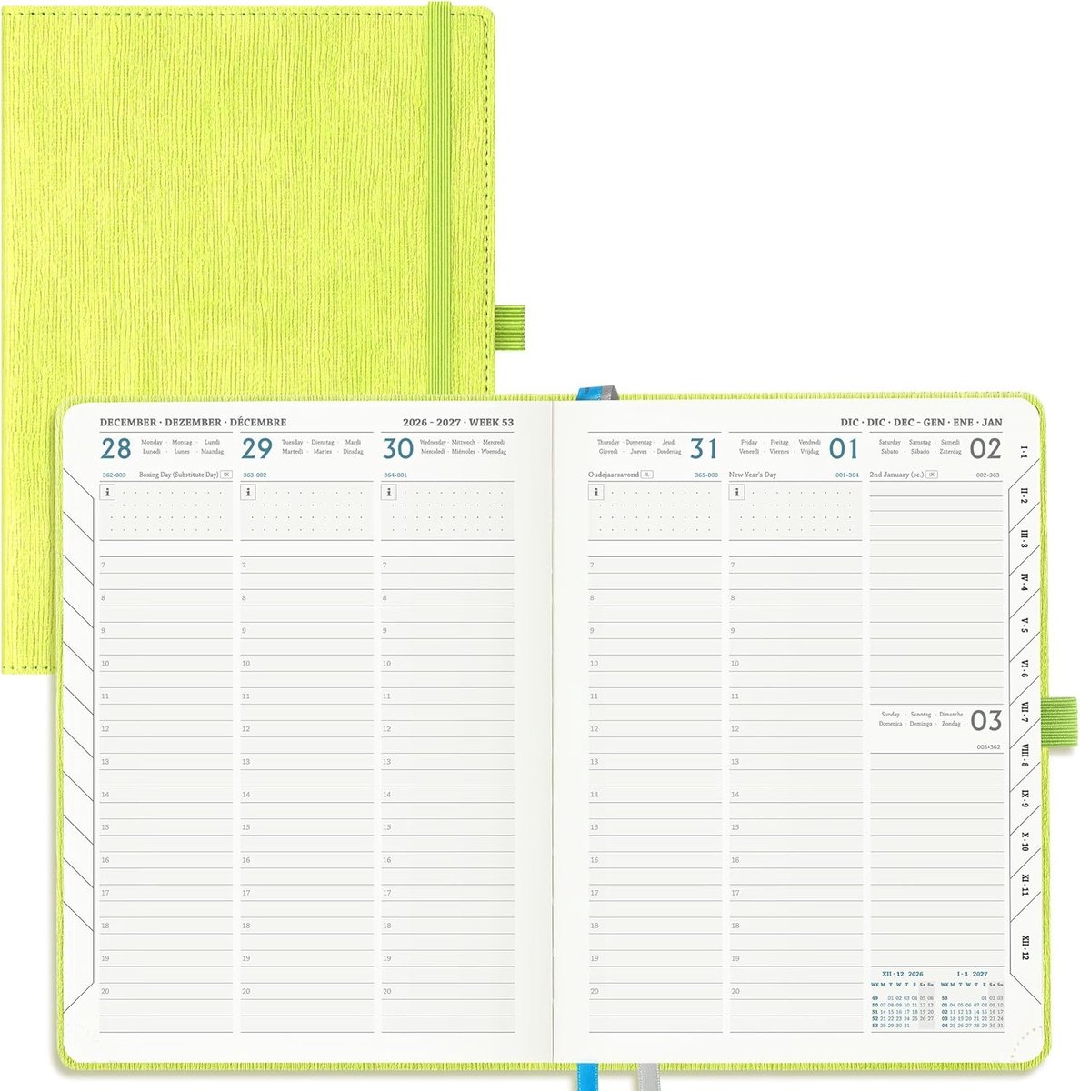 SnelShoppen - Agenda 2026 2027 A5 - Weekly Planner - School Agenda - 18 Maanden - PU Leer - Apple Groen - Verticale Kalender 21.8x16.2 cm