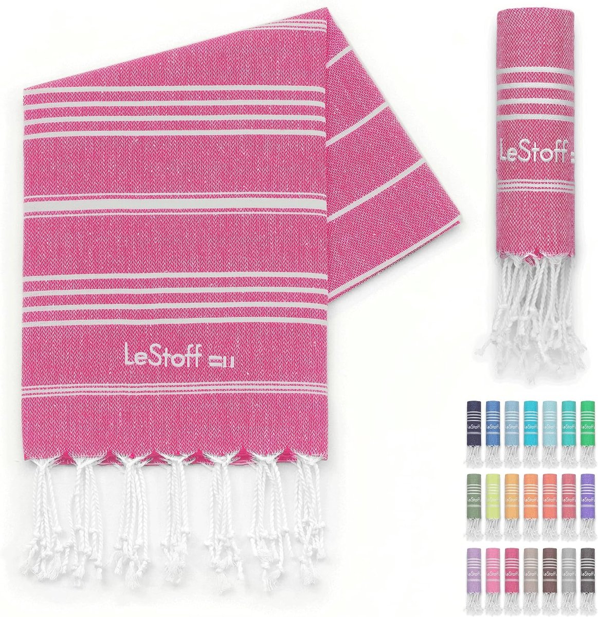 SnelShoppen - Hammam Towel Fuchsia 50x100 cm - 100% Organic Cotton - Sneldrogend, Absorberend, Duurzaam - Ideaal voor Strand, Sauna, Yoga, Reizen, Spo