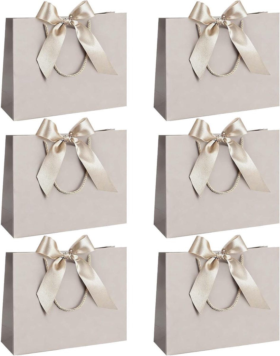 SnelShoppen - Gift Bags met Strik, 6 Stuks Papieren Cadeauzakken, Grote Cadeauzakken voor Kleding, Elegante Winkelzakken voor Bruiloft, Kerst, Hallowe