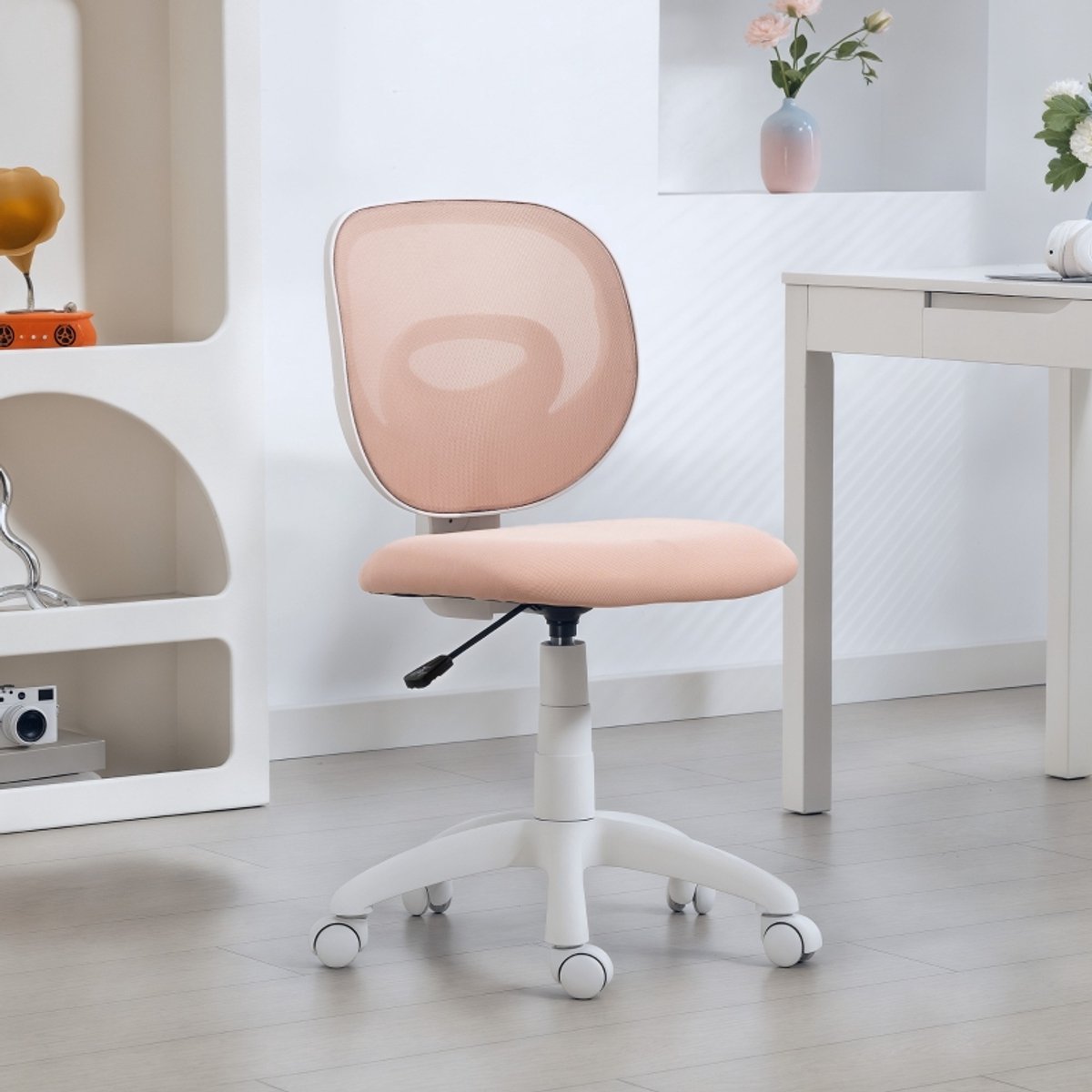 DESMIU Bureaustoel 53 x 59,5 x 81-89 cm - Ergonomisch Met C-Vormige Rugsteun En Verstelbare Zithoogte - Voor Werkplek En Studie - Kunststof - Pink