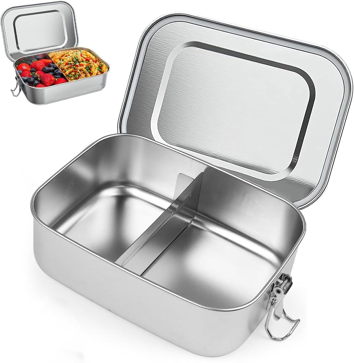 SnelShoppen - Lunch Box RVS met Verplaatsbare Compartimenten, Lekvrije Metalen Lunchbox, BPA-vrij 1400 ml voor School, Werk, Picnic, Kantoor