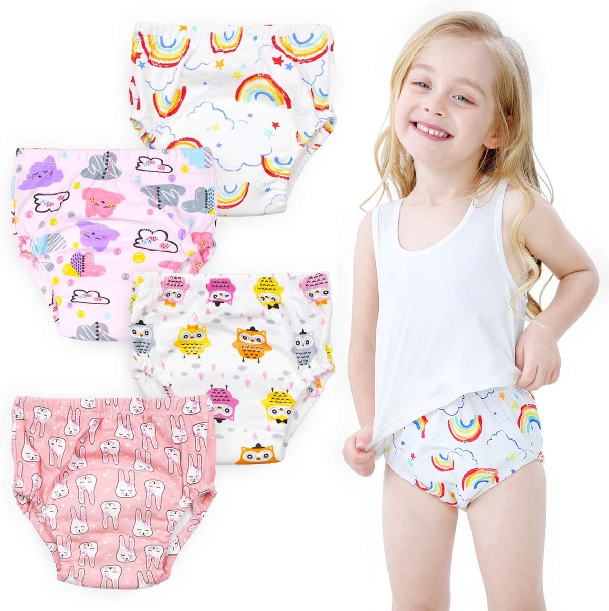 Potty Training Broekjes voor Meisjes 2T, 3T, 4T - Training Ondergoed voor Peuters, 4-Pack in Regenboogdesign, Geschikt voor 4 Jaar