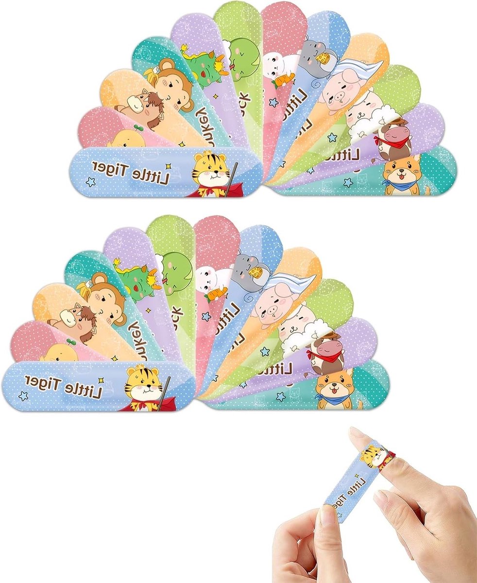120 Waterdichte en Hypoallergene Pleisters voor Kinderen met Dierendesigns, Zelfklevend en Geschikt voor Gevoelige Huid