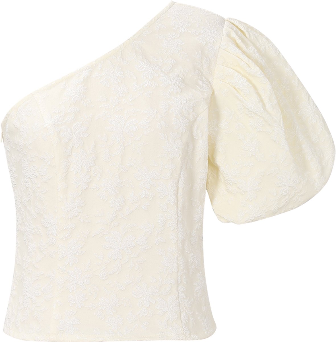 Elegante Dames Top 'Bloementop Met Één Schouder' met Jacquardstructuur - Maat L