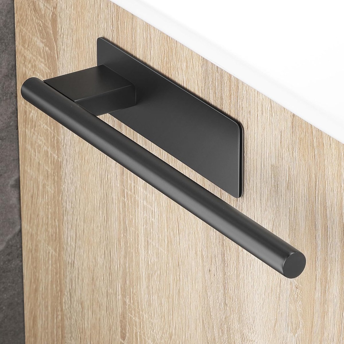 SnelShoppen - Towel Holder zonder boren - Zelfklevende Handdoekhouder - Roestvrij Staal - Mat Zwart - Ideaal voor Badkamer en Keuken