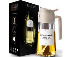 SnelShoppen - CREADY 2-in-1 olie spray 470 ml | Glazen olie dispenser | Veilig en duurzaam voor keuken, barbecue en meer | Inclusief 2 waterdichte lab