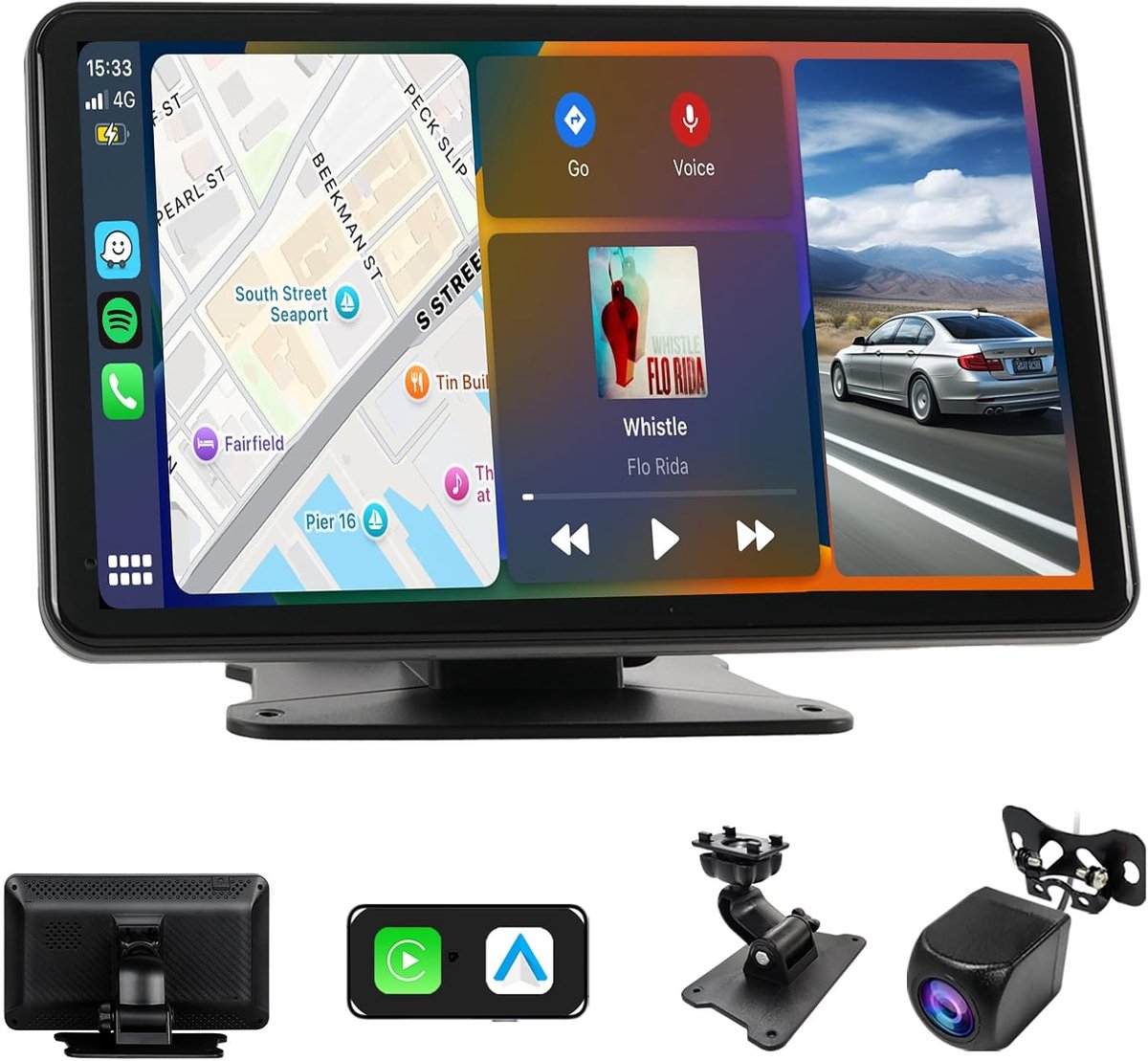 SnelShoppen - Draagbare Car Radio met 7 Inch HD Touch Screen, Draadloze CarPlay en Android Auto, Bluetooth, WiFi, Live Navigatie en Stembediening voor