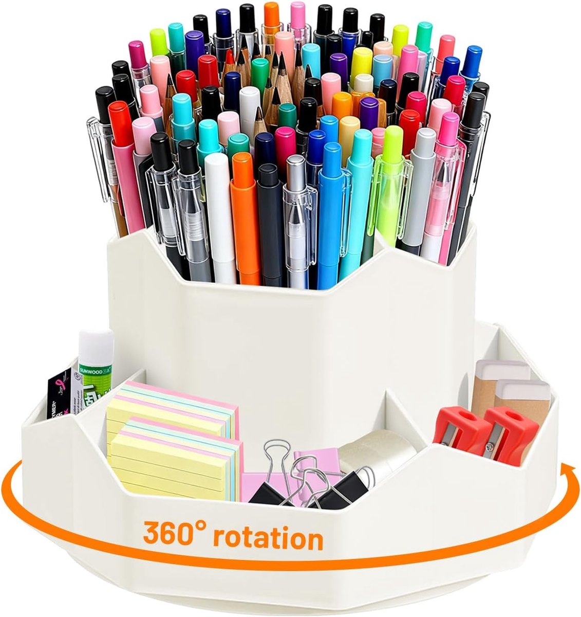 SnelShoppen - Swivel Pen Holder Desk Organiser met 9 Compartimenten, Grote Capaciteit, 360° Draaiend, Voor Potloden en Kleurenpennen, Duurzaam PP Mate