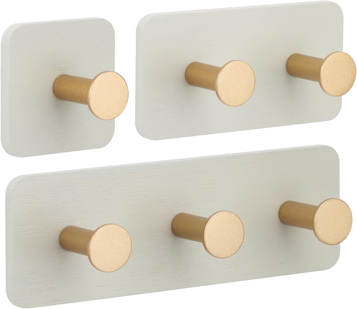 SnelShoppen - Extra Sterke Zelfklevende Haken - 3 Stuks Towel Hooks Zonder Boren - Bamboe Wandhaken voor Jas, Sjaal, Hoed - Grijs