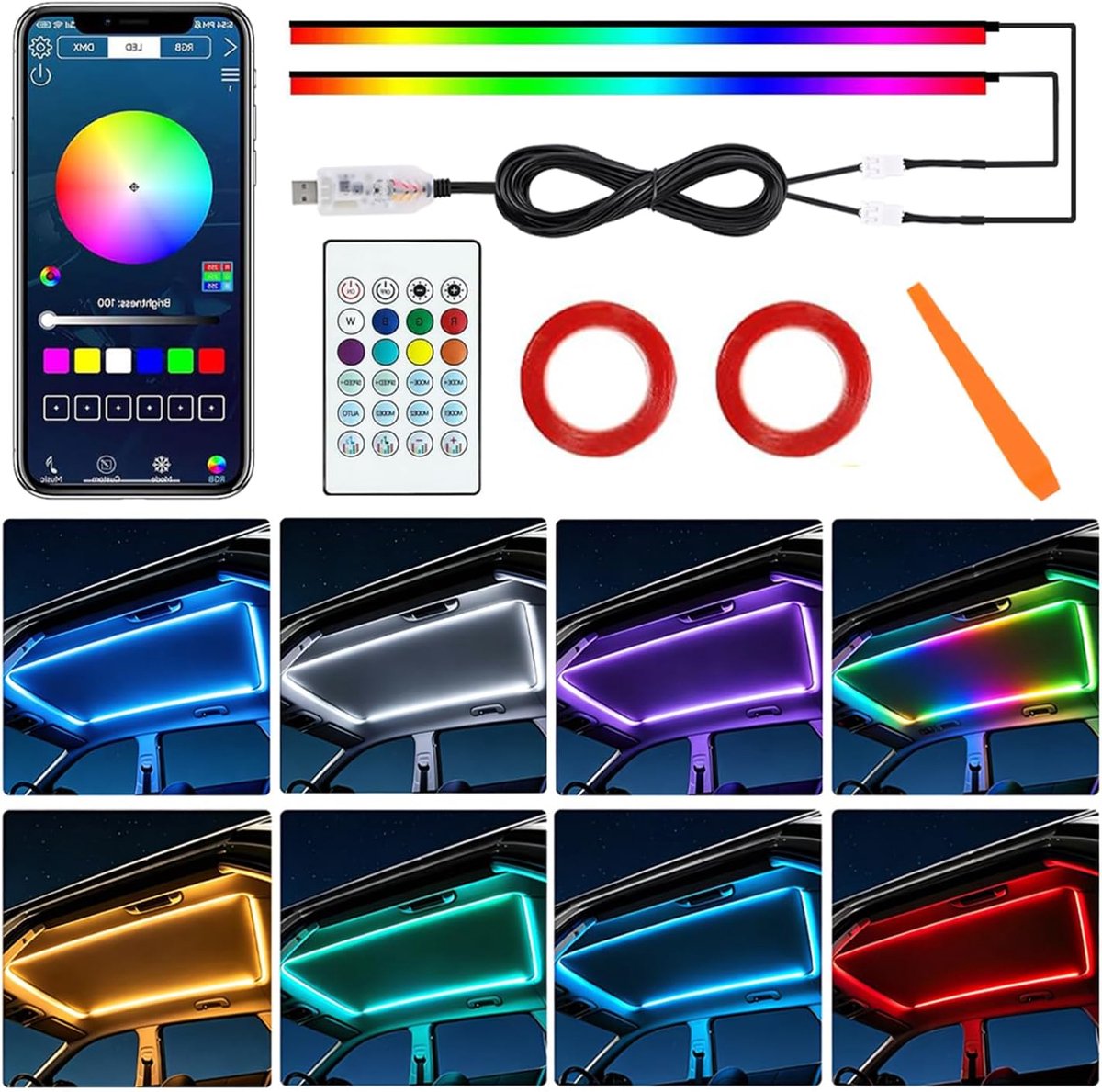 SnelShoppen - USB-aangedreven LED-strip voor interieur, dynamisch achtervolgend lichteffect, RGB sfeerverlichting, gesynchroniseerd met muziek, 16 mil