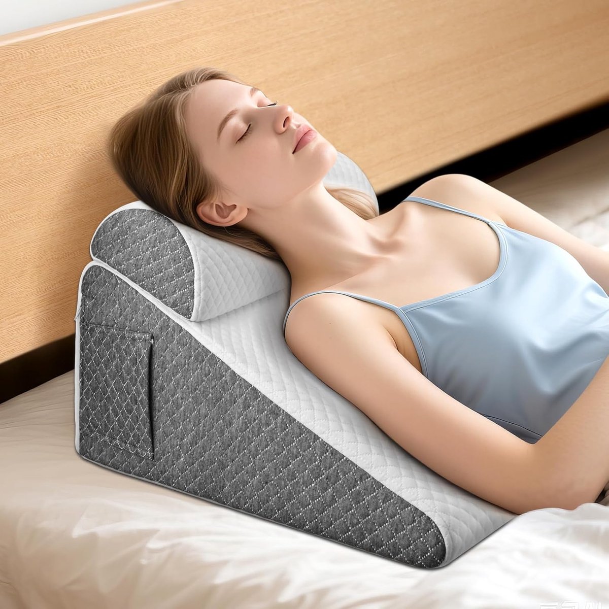 SnelShoppen - Ergonomisch Wedge Kussen met Nekrol, 25D Geheugenfoam Leeskussen voor Bed en Bank, Ondersteuning bij Reflux en Slaapapneu, Rug- en Beens