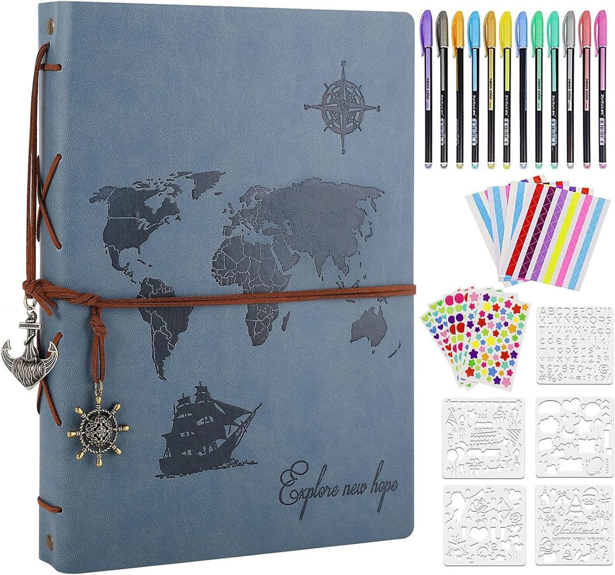 SnelShoppen - Zeeyuan Fotoboek Scrapbook DIY 60 Zwarte Pagina's, Wereldkaart Ontwerp, 22x28 cm, Perfect voor Moederdag, Valentijnsdag, Kerst, Verjaard