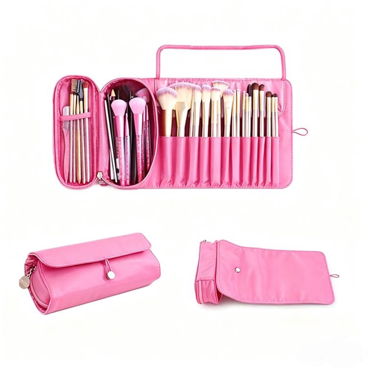 KZQ Make-upkwasten Organizer Tas - Opvouwbare cosmetische organizer tas met vakjes en ritsen - Lichtgewicht, stevig en draagbaar - Geschikt voor reizen, dagelijks gebruik, school, werk en studio - Roze