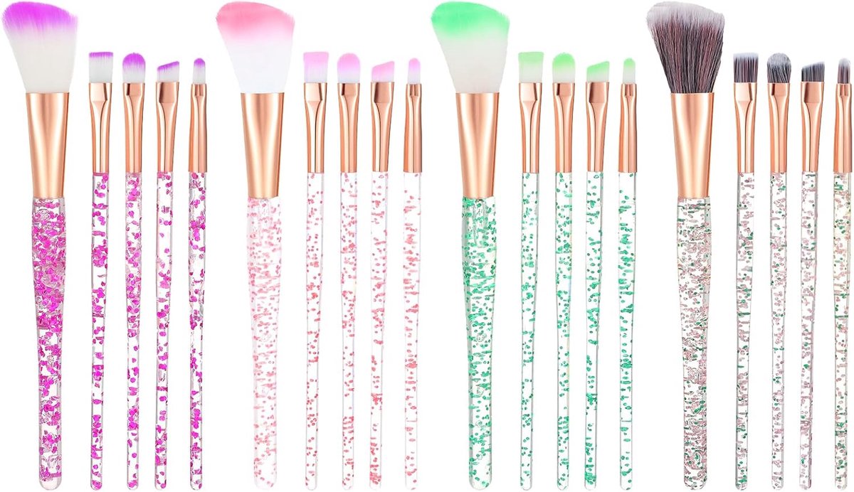 SnelShoppen - 20-delige Glitter Crystal Makeup Brush Set - Bling Concealer, Eyeshadow, Eyeliner, Foundation, Lip Blending - Synthetic Cosmetic Brushes