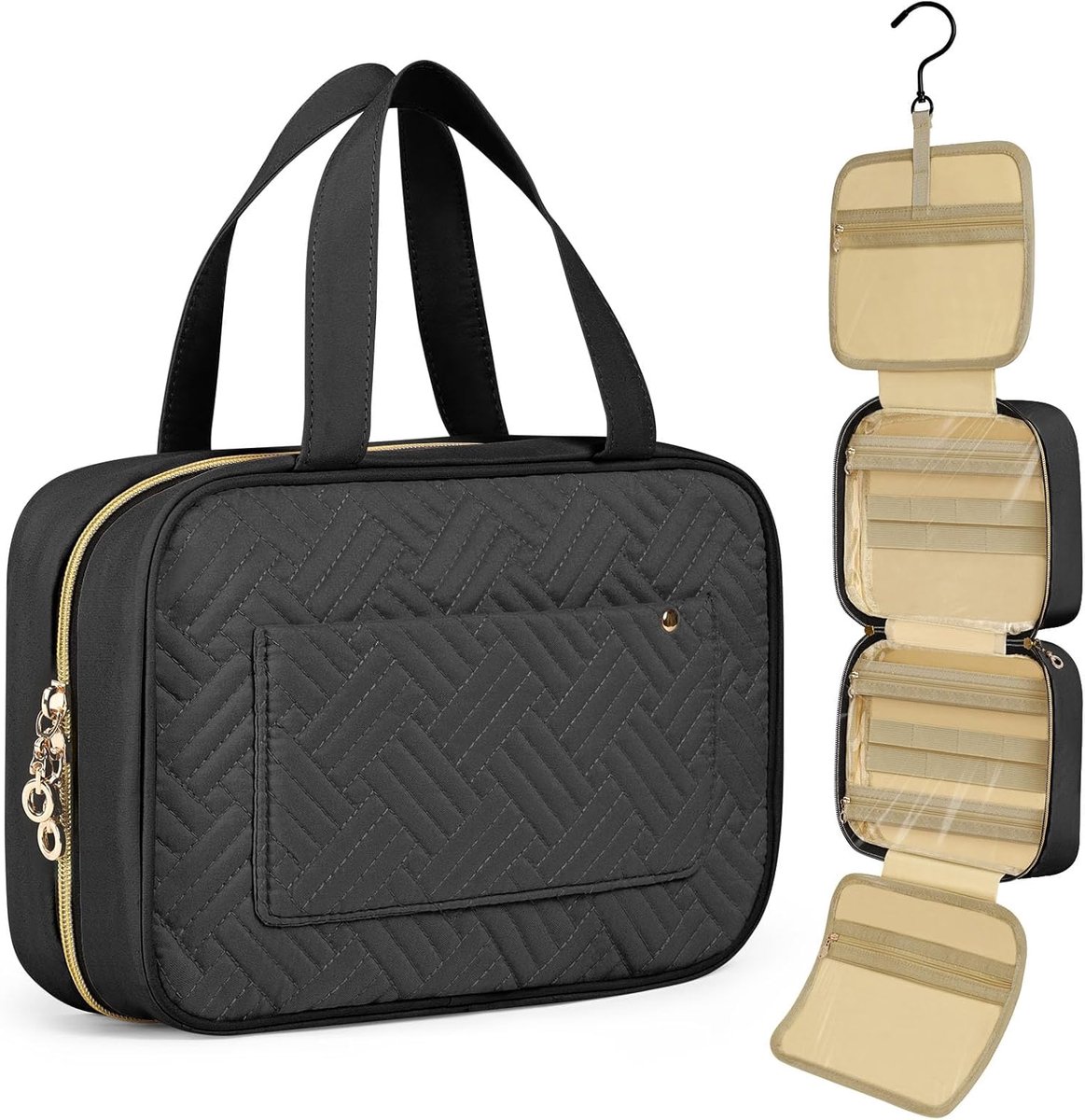 SnelShoppen - Grote Hangende Toilettas voor Vrouwen - Waterdichte Reistoilettas met Haak - Make-up Tas voor Reisaccessoires - A-Pink, B-Pink - 28x19x7