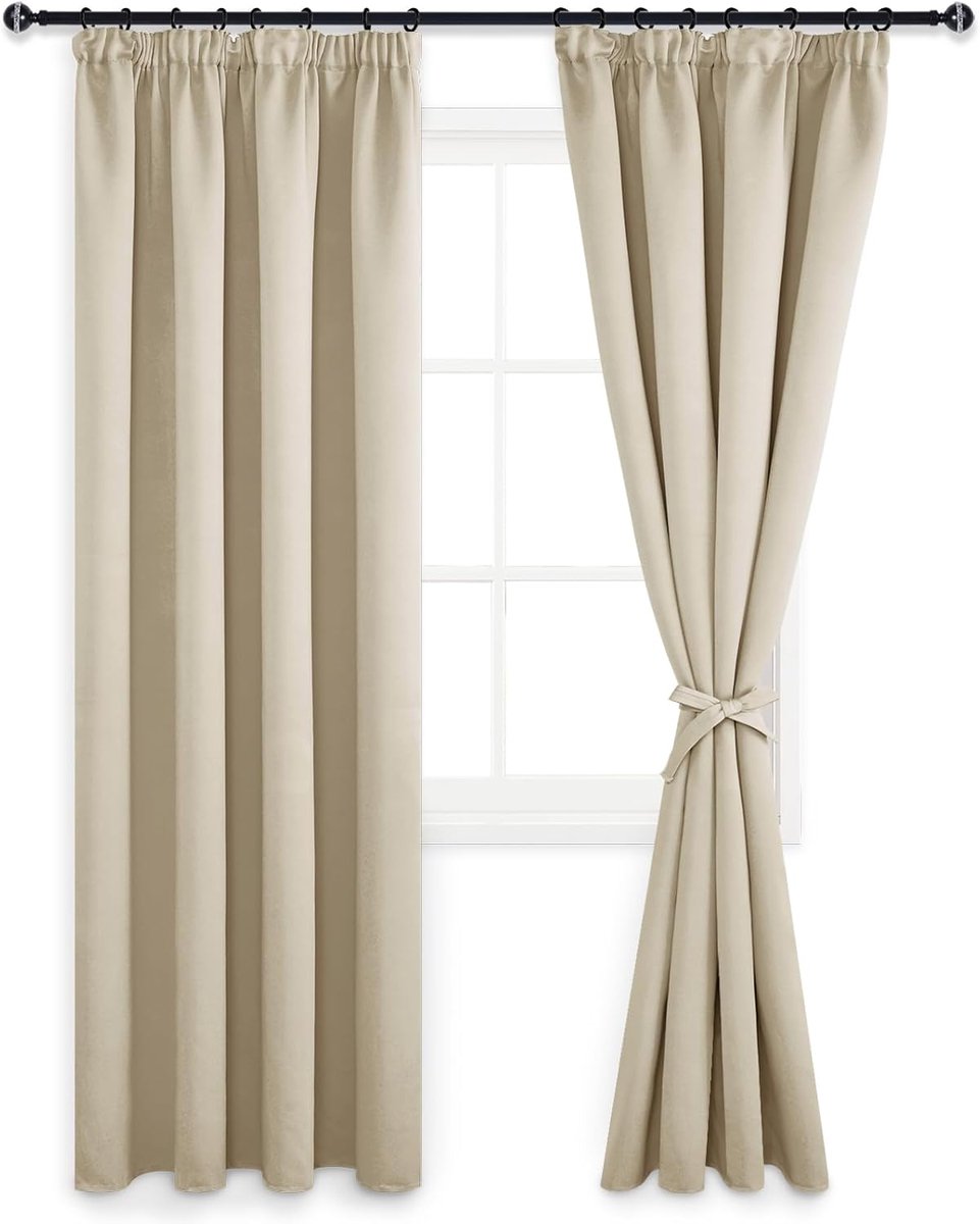 SnelShoppen - Thermal Curtains 140x260 cm - Opaque Zware Gordijnen met Houders - Crème Beige - 2 Stuks voor Woonkamer en Slaapkamer - Eenvoudig te In