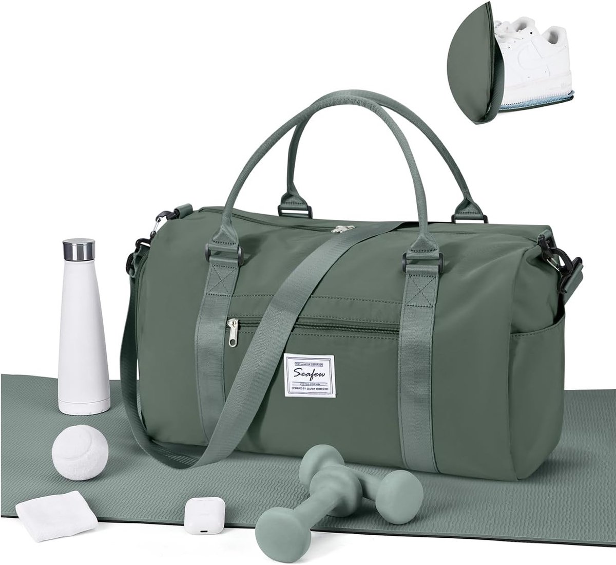 SnelShoppen - Gym Bag Duffle Bag voor Mannen en Vrouwen met Schoencompartiment, Waterproof Sporttas, Trainingsbag, Weekend Bag, Fitness Bag in A5 Army