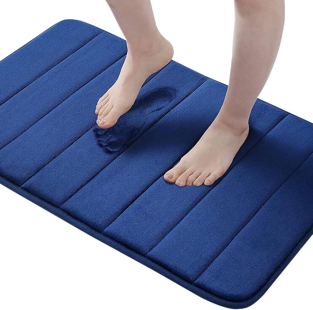 SnelShoppen - Memory Foam Badmat 50x80 cm - Absorberend, Antislip, Wasbaar, Microvezel Velours, Donkerblauw, Comfortabel voor Badkamer, Douche, en Toi