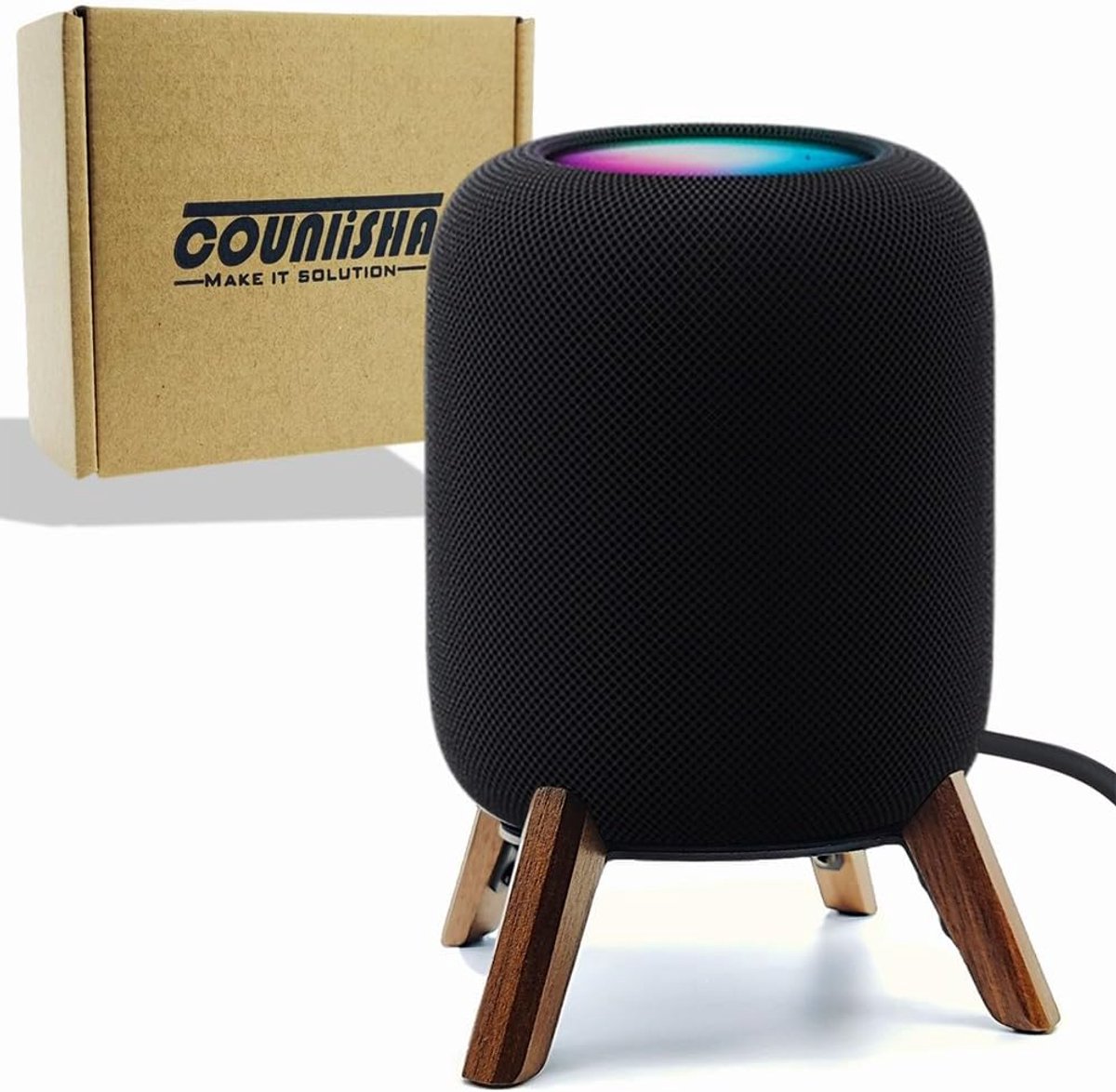 SnelShoppen - Houten Stand voor HomePod 2e Generatie 2023, Tripod Houder, Walnoot, Veilig & Stabiel, Beschermt Geluid, Ideaal voor Thuisgebruik